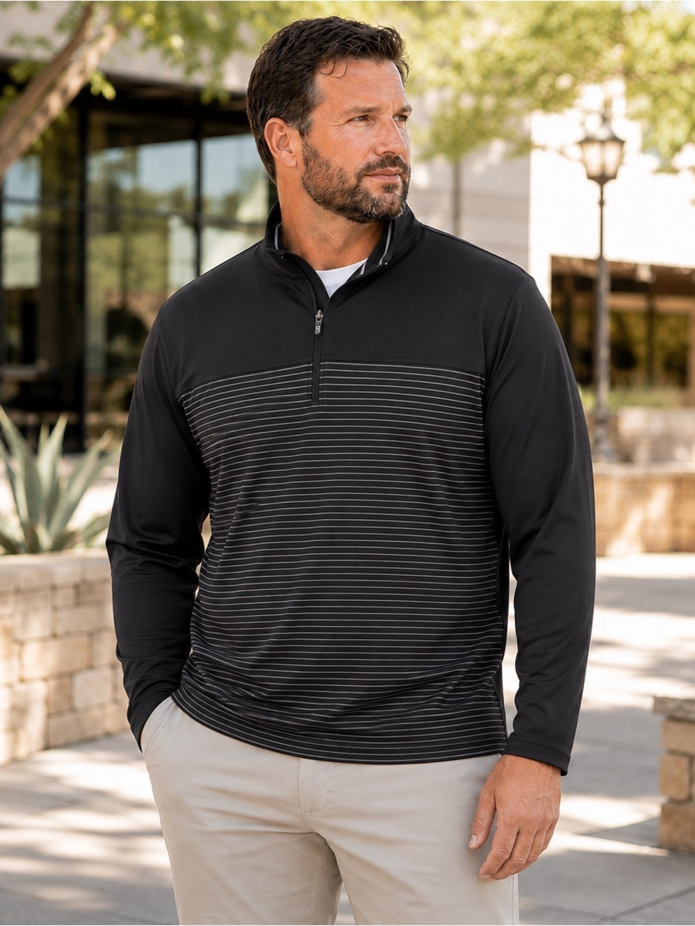 Cutter & Buck Traverse Stripe Quarter-Zip Performance Pullover Black Men’s 2XL